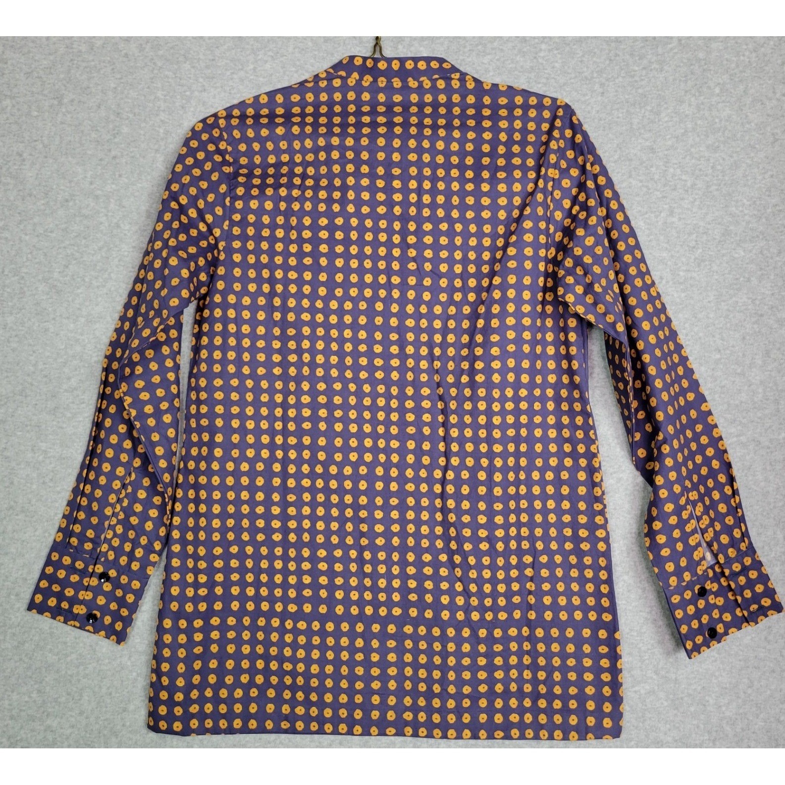 Saaksha & Kinni Indigo Gold Polka Dot Mandarin Collar Button Down Shirt Blouse S — image 3 of 8
